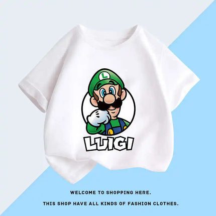 Super Mario T-shirt for Children, Short Sleeved, Pure Cotton, Fashionable Casual T-shirt for Boys and Girls, Half Sleeved