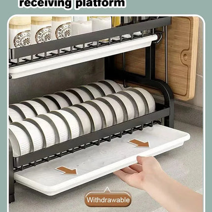 Dish Drying Rack 2-Tier Compact Kitchen Dish Rack Drainboard Set Large Rust-Proof Dish Drainer with Utensil Holder