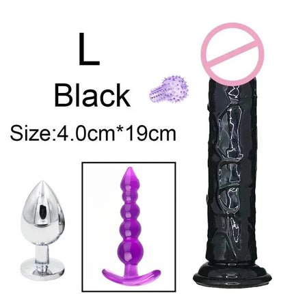 4pcs Anal Black Dildos Massager Stimulator for Women Vagina Big Metal Plug for Women Silicone Dildo Realistic Couples Adult Game