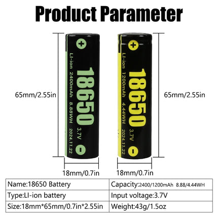 100% New Original 3.7V 18650 Rechargeable Battery 2400mAh 18650 Lithium Rechargeable Battery for Speakers Radios Headlights Toys