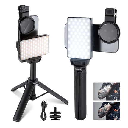 NEEWER LED Selfie & Tattoo Light Compatible with iPhone, Clip on CPL Filter/Tripod Stand/Phone Holder for Photography