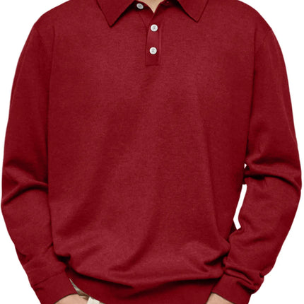 Casual Long Sleeve V-Neck Polo Shirt Men's Autumn Winter Fashion Independent Station Hit Button Leisure Top Polyester Fiber