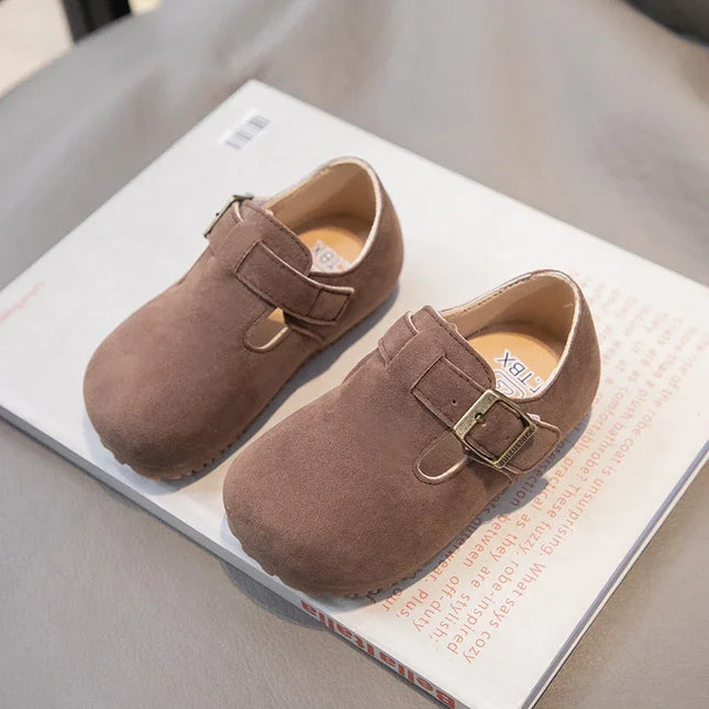 Boys Girls Flat Shoes Retro Non-slip Sweet Kids Moccasins Soft Sole 2024 New Fashion Children Leather Shoes Hook&loop Elegant