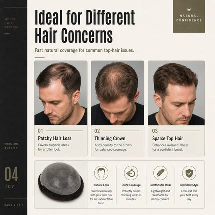 Beeos 6 inches 0.06mm Hair System Men Replacement Systems Super Thin Skin Men Toupee Protesis Capilar Hombre Pelo Humano