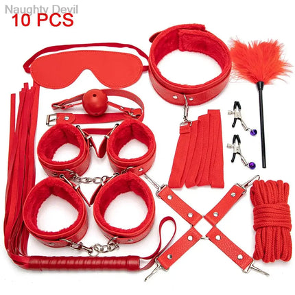 Bondage Kit For Adult Couples Cosplay Handcuffs Hemp Rope Mask Party Role Play Accessory Set