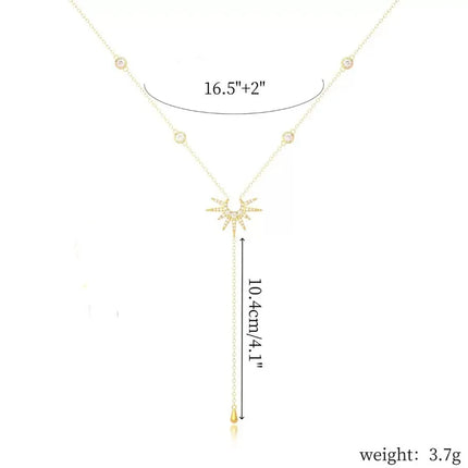 Stainless Steel Y-Shaped Pendant Necklace for Women Girls Elegant Fashion Cubic Zirconia Long Tassel Dangle Choker Jewelry Gifts