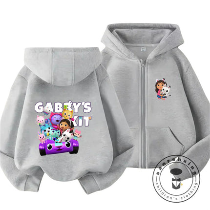Boys Girls Gabbys Dollhouse Zipper Hoodie 3-14Y Autumn And Winter Cute Kawaii Cartoon Hot Street Warm Casual Kids