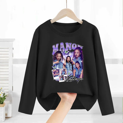 Katseye Child Long-Sleeved T-shirt Sweet Fashion Girl Shirts Spring Leisure Cotton Kid Tee Trendy Cool Clothes Top Birthday Gift