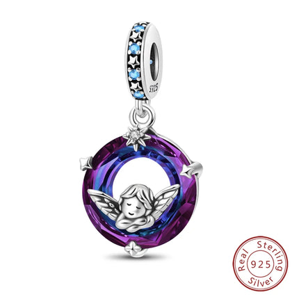 100% 925 Sterling Silver Blue Crystal Life Tree Angel Star Moon Pendants Charms Fit Qikaola 925 Original Bracelets DIY Jewelry