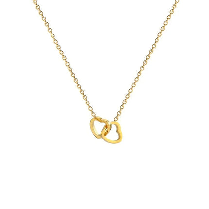 Simple Double Heart Pendant Necklace for Women Couple Stainless Steel Choker Gold Color Chain Wedding Party Friends Jewelry Gift