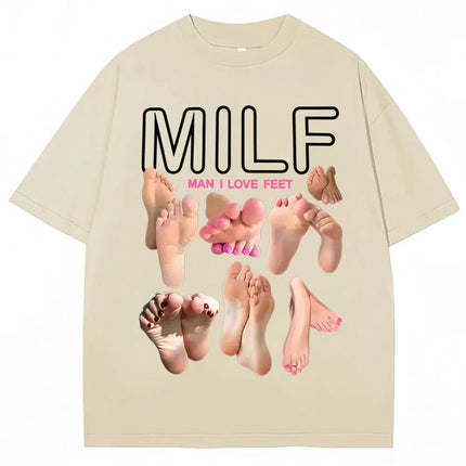 MILF Man I Love Feet Funny Meme T-Shirts Men Women Humor Fashion T Shirts Soft Cotton O-Neck Oversized Casual T Shirt Streetwear