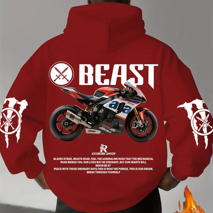Men Women Beast Racing Motorcycle Hooded Sweatshirt Autumn Winter Loose Casual Sportswear Daily Outdoor Vacation Fitness Wear