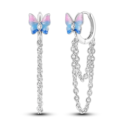 925 Sterling Silver Purple Series Feather Butterfly Dream Catcher Firefly Zircon Earrings for Women Luxury Jewelry Wedding Gift