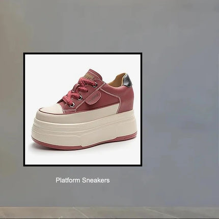 Fujin 9cm 3 inch comfortable platform sneakers for women Genuine Leather Women Vulcanized Shoes Platform High Heels Casual Shoes
