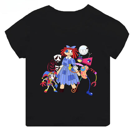 Hot Sale The Amazing Digital Circus Print Kids T-shirt Girls Clothes Baby Boys Black Short Sleeve Cotton T Shirt Children Tops