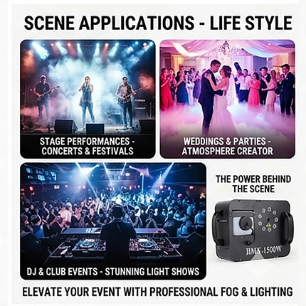 1500W Fog Smoke Machine RGB 9X3W LED Stage Fogger Effect DMX Remote Control DJ Equipment for Wedding Party Nightclub Disco