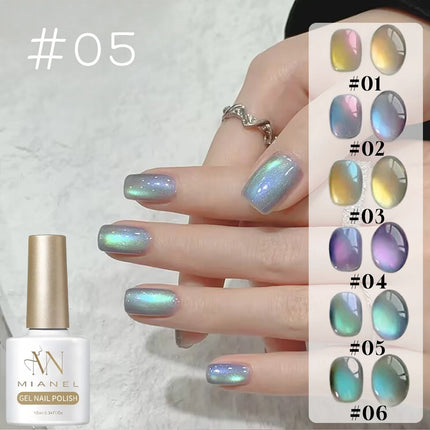 MIANEL 10ML Northern Colorful Blue Light Glass Beads Cat Eye Gel Nail Polish Flashing Versatile Winter Blue Nails