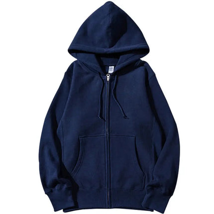 Good Quality Zip Hooded Women And Men Sweatshirt Navy Blue Cotton Casual Street Wear Loose Y2k Spring Autumn Solid Hoodie Jacket
