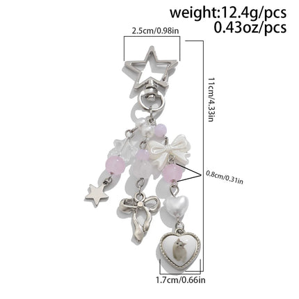 Cute Anti Loss Keychain Y2K Fashion Creamy Style Sweet Bag Small Pendant Fresh Butterfly Bow Pink Star Beaded Buckle Decoration