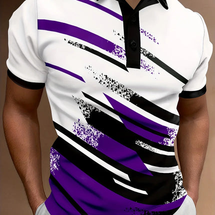 Men's Polo Shirts 3D Digital Pattern Casual Button Up Short Sleeve Shirt Breathable Comfortable Top for Everyday Unisex Tops