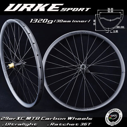 29er 30mm inner XC MTB Carbon Wheelset Ultralight 1320g Urke M310 6 Bolt Center Lock HG XD MS Mountain Bicycle Wheels 29 UCI