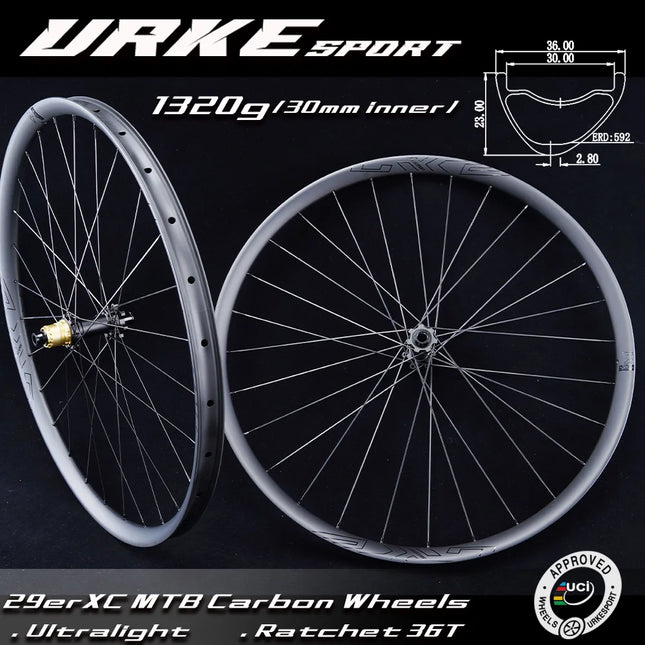 29er 30mm inner XC MTB Carbon Wheelset Ultralight 1320g Urke M310 6 Bolt Center Lock HG XD MS Mountain Bicycle Wheels 29 UCI