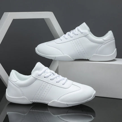 BAXINIER Youth Girls White Cheerleading Dancing Shoes Athletic Training Tennis Walking Lightweight Competition Cheer Sneakers