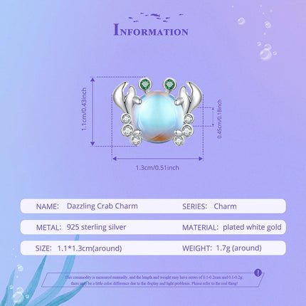 BAMOER 925 Sterling Silver Dreamy Ocean Series Dazzling Crab Beads Seahorse Pendant Charms for Women Bracelet and Necklace DIY