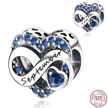 925 Sterling Silver January-December Birthday Stone Love Zircon Pendant Bead Fit Charms Necklace Bracelet Women Jewelry DIY Gift