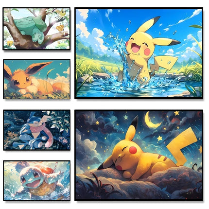 Anime Pokemon Pikachu Mewtwo Poster Canvas Painting Home Modern Living Room Painting Wall Art Decoration Painting Children Gifts