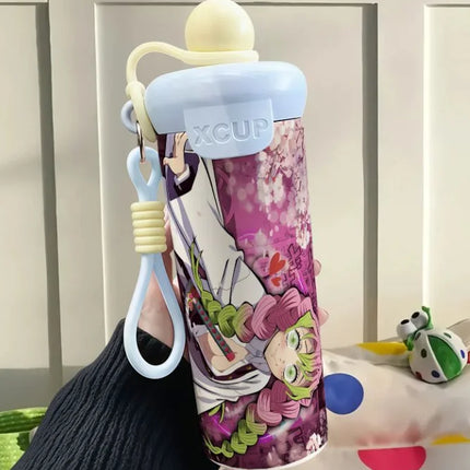 Demon Slayer Stainless Steel Insulated Cup Cute Fashion Cartoon Floating Ball Straw Thermos Portable Coffee Cup Gift for Friends