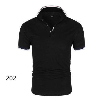 Men's Summer Short-Sleeve Collar T-shirt New Solid Color Casual Polo Shirt Trendy Breathable Loose Basic Splice Top