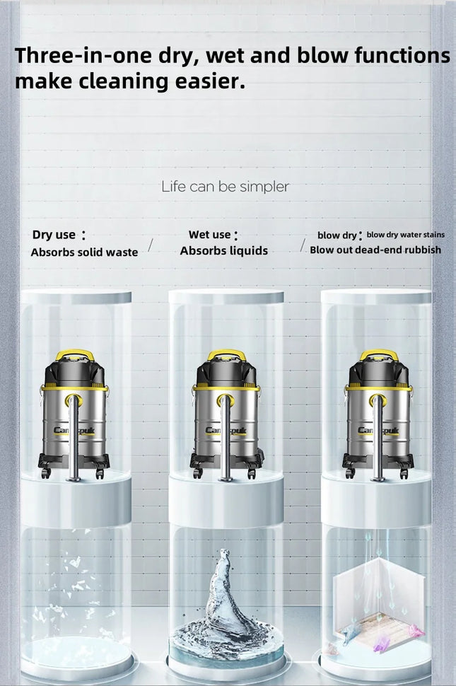 3-in-1 Vacuum Cleaner 3300W Wet and Dry Industrial Vacuum Cleaner for Hotels, Malls, Warehouses, Car Washes