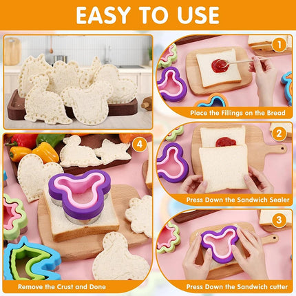 Sandwich Cutter And Sealer Set For Kids Children Food Cookies Bread Toast Maker Mold Fruit Vegetable Cutters Shapes Baking Tools