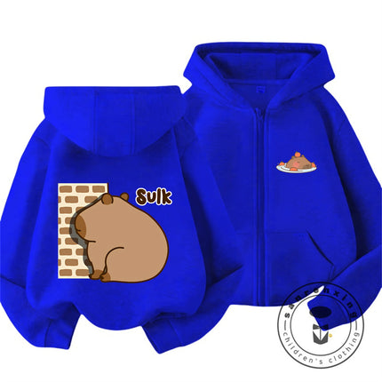 Kids Autumn Winter Capybara Hooded Zip Sweatshirt Boys Girls Cute Kawaii Trendy Cartoon New Style Hoodie 3 14Y
