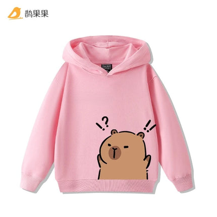 Children's Cartoon Fun Capybara Print Casual Hooded Sweatshirt Boys Girls Fall and Winter Outdoor Comfortable Warm Hoodie