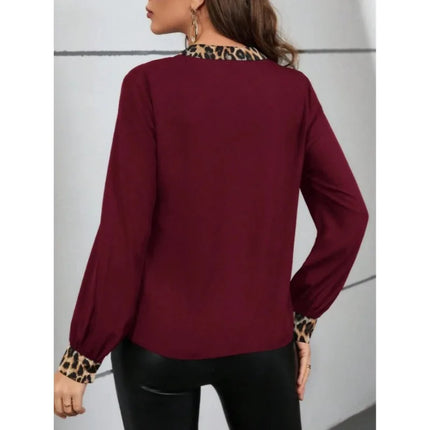 Plus Size 1XL-5XL Women's Fashion V-neck Leopard Print Blouse Shirt Ladies Casual and Comfortable Long Sleeved Pullover Shirt