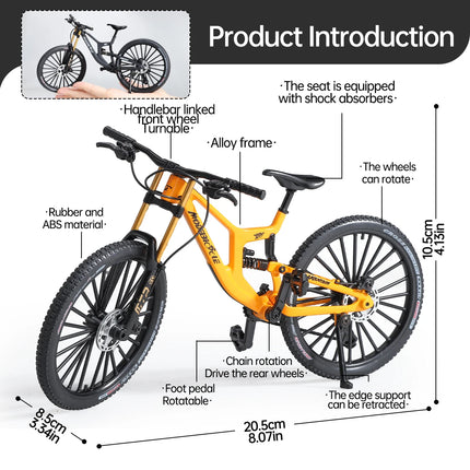 1:8 Alloy mountain bike model with base - features realistic gears and dual suspension, perfect for cycling enthusiasts