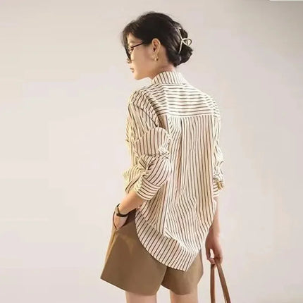 Women's Striped Shirt Casual Long Sleeve Fashion Outerwear Korean Style Spring Autumn New Arrival Elegant French Feel Top