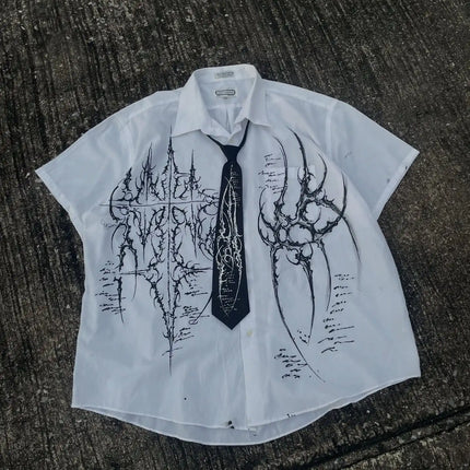 Rock Y2K Polo Shirt Printed Mens T-shirt Gothic Super Hip-Hop Button-Neck Shirt Punk Casual T-shirt Simple Stylish Couple Packs