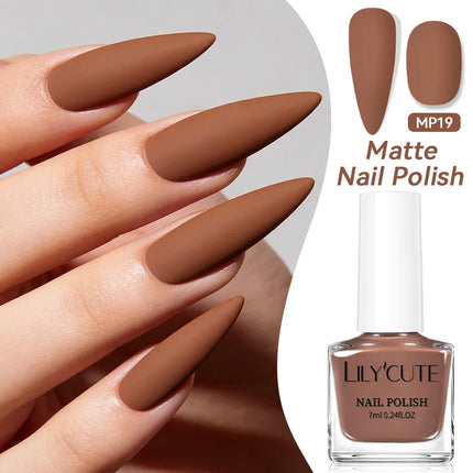 LILYCUTE 7ml 28 Colors Matte Nail Polish Pink Coffee Brown Air Dry No Need Cure Nail Art DIY At Home Manicure Design