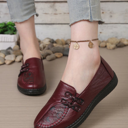 Women's leather flat shoes, spring and autumn women's loafers， single classic mom shoes, anti-slip comfortable and free shipping