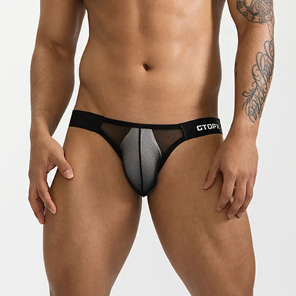 Men's Sexy See Through Ice Silk Underwear Mesh U Bulge Pouch Personality Panties Transparent Ultra-Thin Breathable Underpants