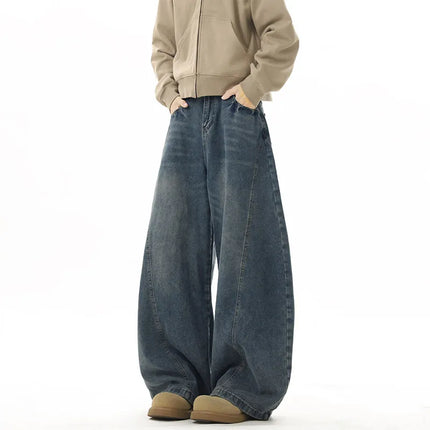 Wide Leg Jeans Men Denim Dark Blue Floor Sweeping Baggy Trousers Street Dance Hip Hop Unisex Urban Fashion Urban Streetwear