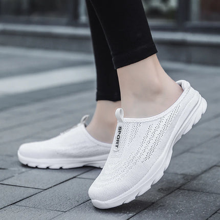 Women's Ultra Light Oversized Running Shoes, Fashionable Fly Woven Breathable Mules Sports Sneakers Plus Size 35-42
