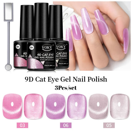 3 PIECES --- Super Bright Rainbow Candy Cat Eye Series for Nail Art DIY and Women's Salons, with Shiny Luster