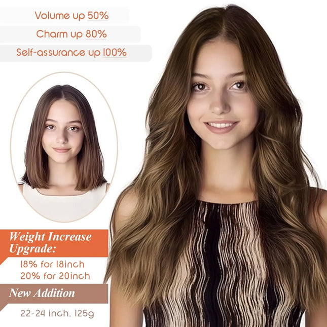 VeSunny Fish Line Human Hair Extension Remy Hair One Piece Invisible Wire Hair Weft Brazilian Hair Balayage Hair Extensions