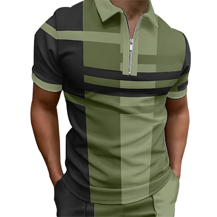 Spring Summer Men's Casual Short Sleeve Business Polo Shirt Men's Clothes Zipper Polo Shirt Men's Color Block Golf Polo Shirts