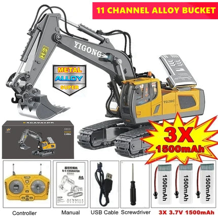 4WD Remote Control Excavator Toy Radio Controlled RC Dump Truck Vehicle Crawler Bulldozer Construction Buggy Light and Sound Car