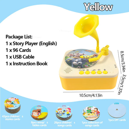 Chriyungel Kids Gramophone Story Music Player with 93 Cards Educational Learning Toy for Toddler Recordable Player Boy Girl Gift